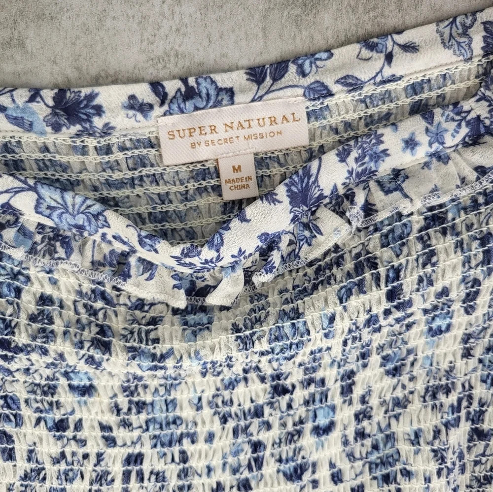 Super Natural Secret Mission Dress Med Blue‎ Floral Smock Cottage Garden Party - Picture 5 of 11